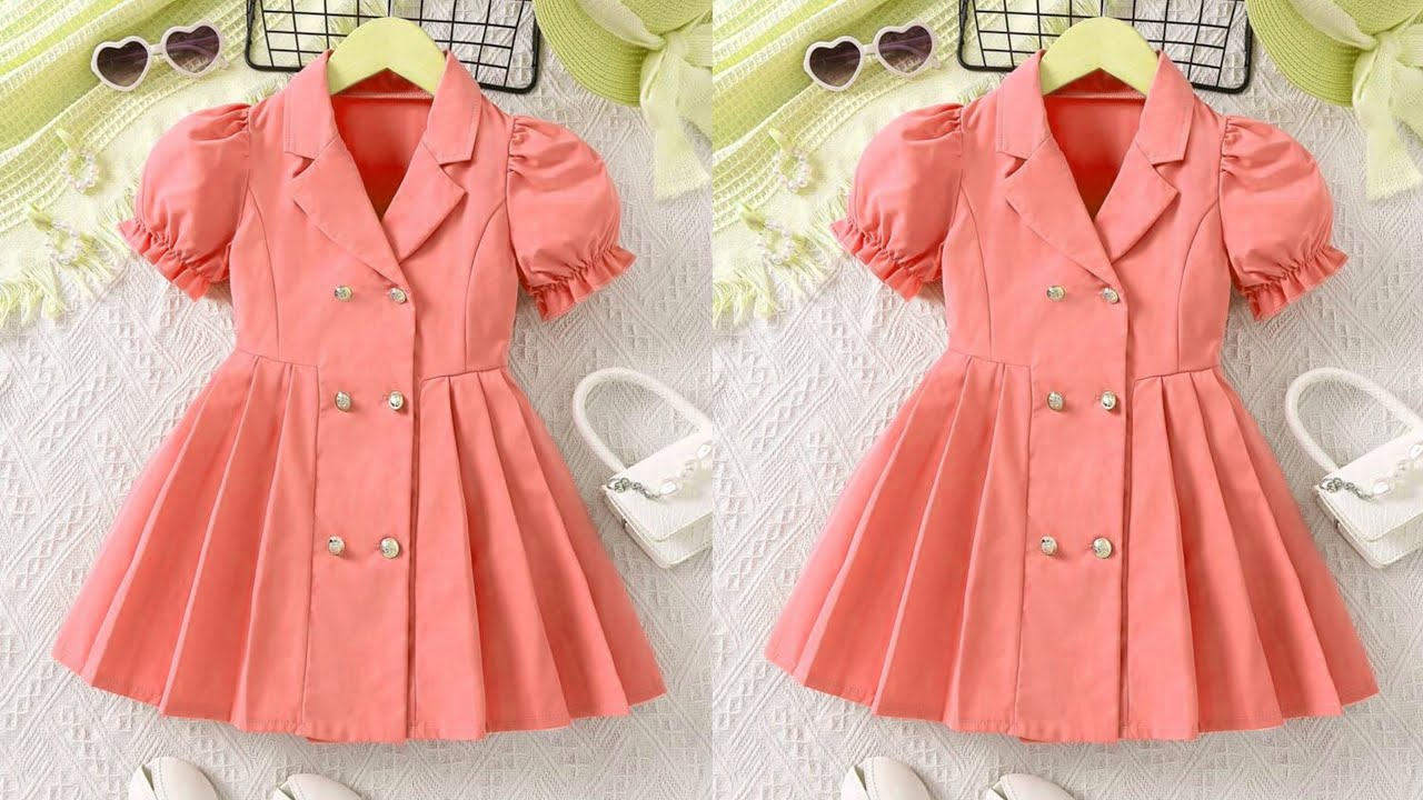 Coat/Blazer Collar Double Button Placket Pleated Baby Frock Cutting and Stitching/Easy Baby Frock