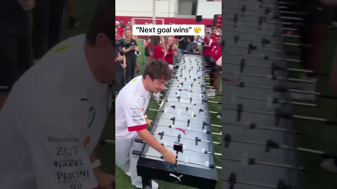 Charles Leclerc and Lewis Hamilton playing foosball 👀