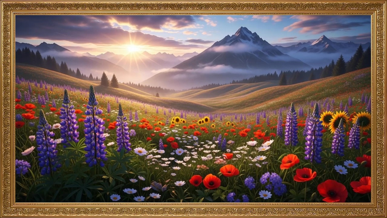 Golden Sunrise Over a Wildflower Valley 🌸 Relaxing Nature TV Screensaver 4K | 7 Hours | 5 Art Loop