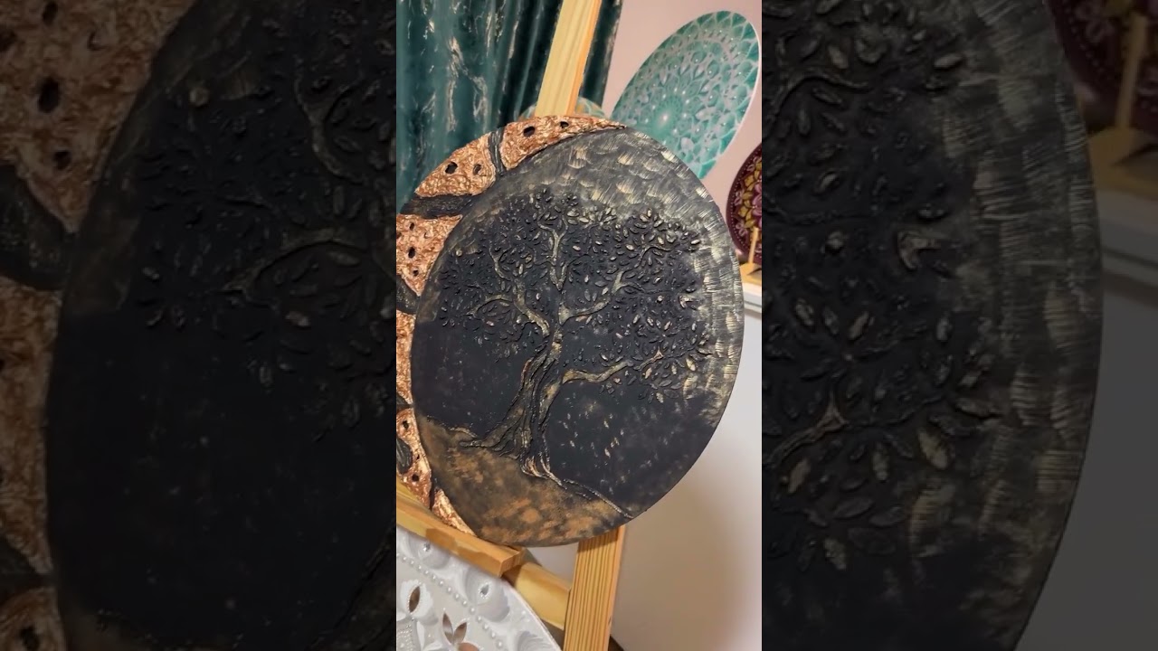 Copacul Vieții în Lumina Lunii- tablou în relief realizat manual pe suport lemn 40 cm- www.ezera.ro