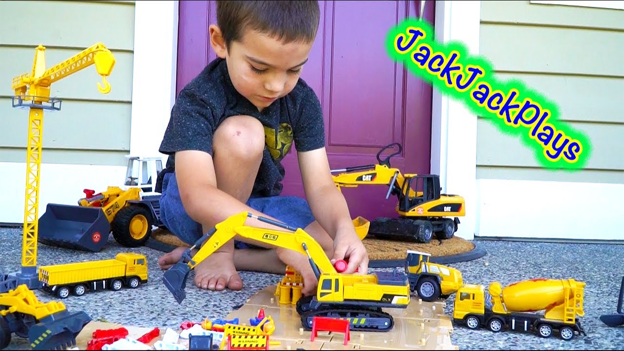 Unboxing Construction Vehicles for Children! | Toy Excavator, Trucks, and LEGOS | JackJackPlays