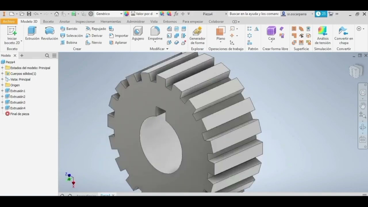 Polea dentada, Diseño y modelado con Autodesk Inventor.