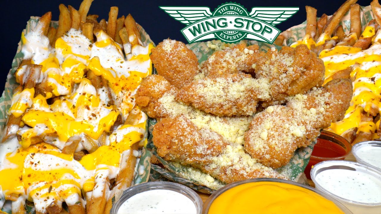ASMR MUKBANG EXTRA RANCH WINGSTOP CHICKEN & CHEESY VOODOO FRIES | WITH CHEESE & RANCH