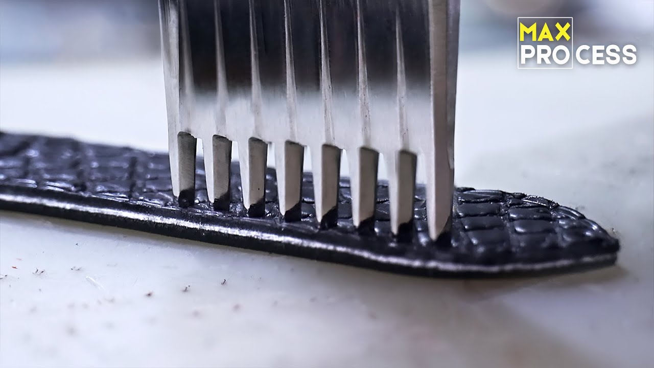 The process of making a watch strap out of black crocodile leather
