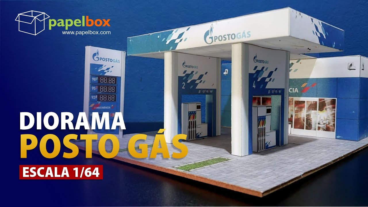 Diorama Papercraft Posto de Combustível para miniaturas 1/64 [Faça Você Mesmo]