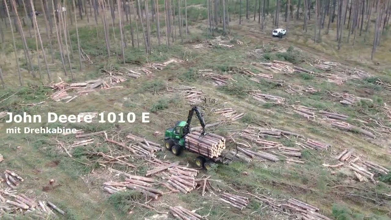 Mein Wald 2021 geharzte Altholzkiefern werden geerntet Harvester John Deere 1170 E Forwarder 1010 E