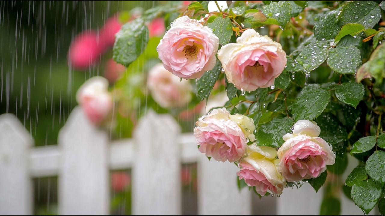 Pink Roses in Soft Rain 🌧️🌹 Relaxing Rain Sounds for Deep Sleep, Stress Relief & Anxiety Reduction