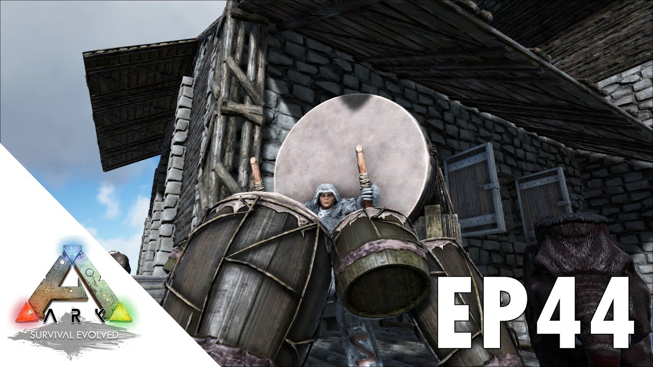 ARK Survival Evolved S1Ep44 War Drums, Baby Mammoth, Base Build!!