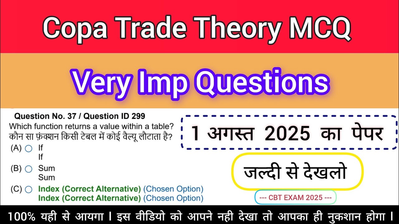 COPA Trade Theory MCQ in Hindi | ITI 2025 Important Questions l Part 2 