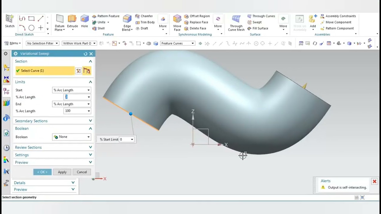 Variable Sweep || Sweep Command || Siemens NX Tutorial || Surfacing || Modeling ||