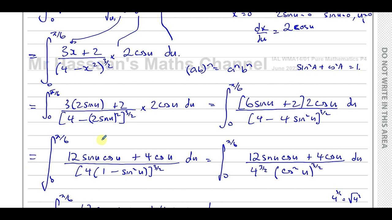 WMA14/01, IAL, (Edexcel), P4, June 2022, Q5,  Integration by Substitution
