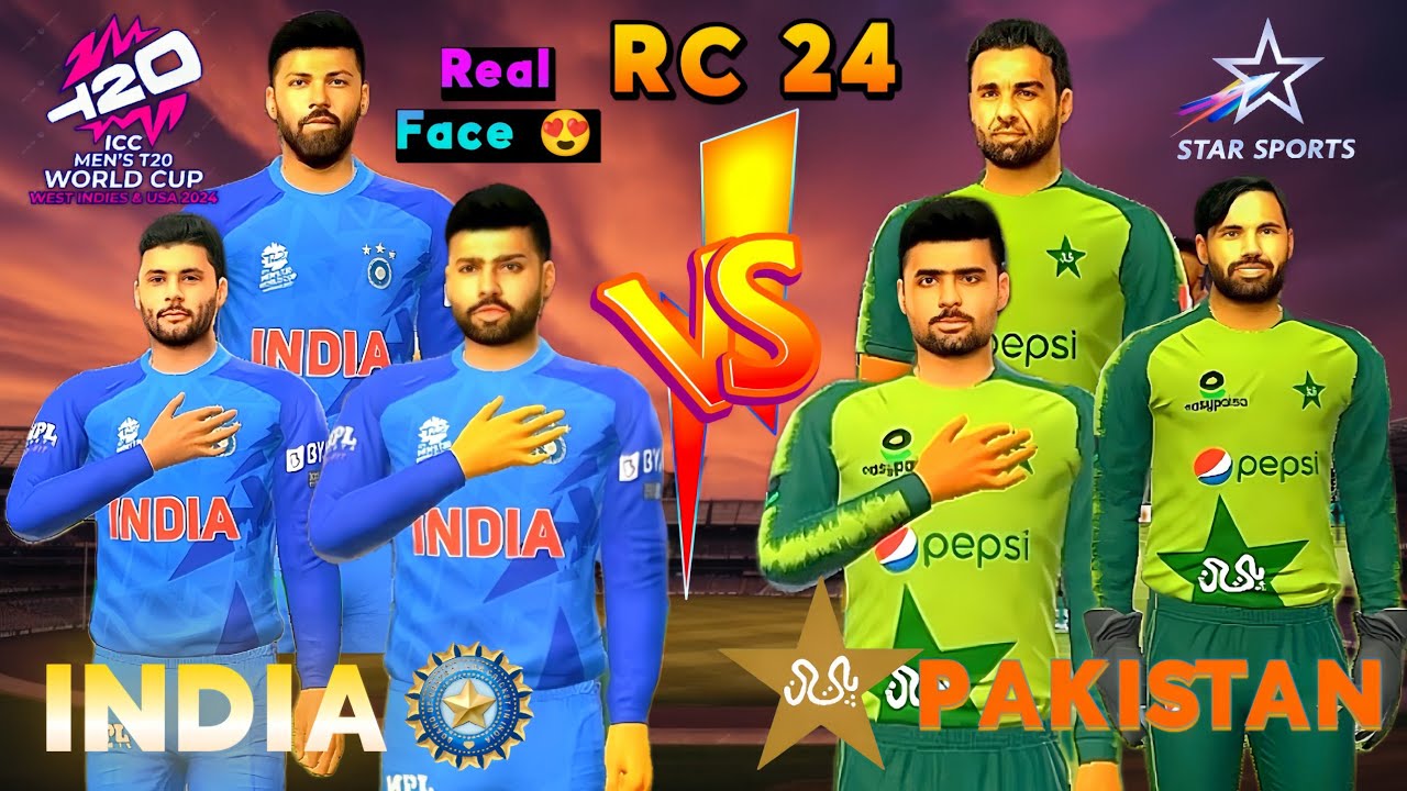 INDIA 🇮🇳 VS PAKISTAN 🇵🇰 | 🏆 T20 WORLD CUP 2024 | I HIGHLIGHTS | REAL CRICKET 24 🔥 REAL FACES |