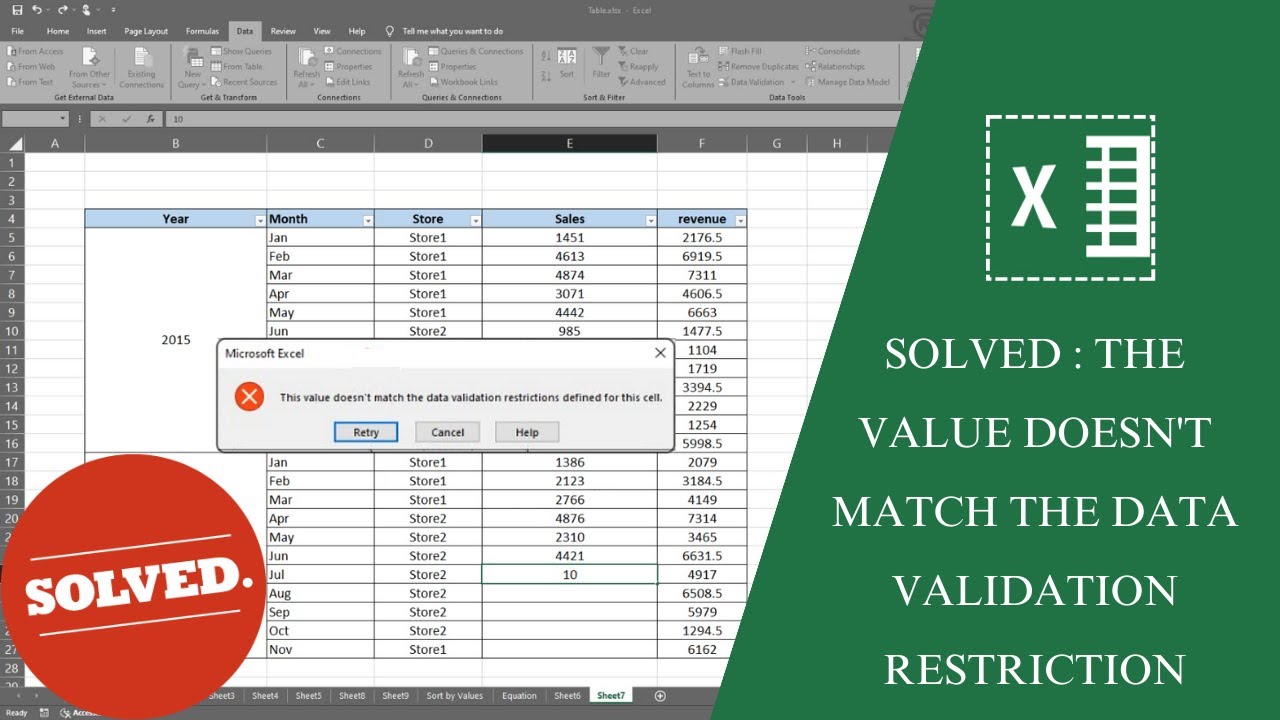 Solved : The value doesn't match The data validation Restriction