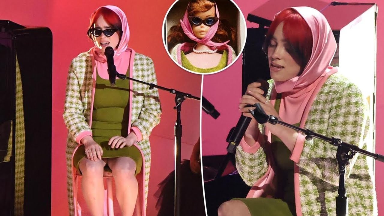 For her Grammy Awards 2024 performance, Billie Eilish mimics Poodle Parade Barbie.