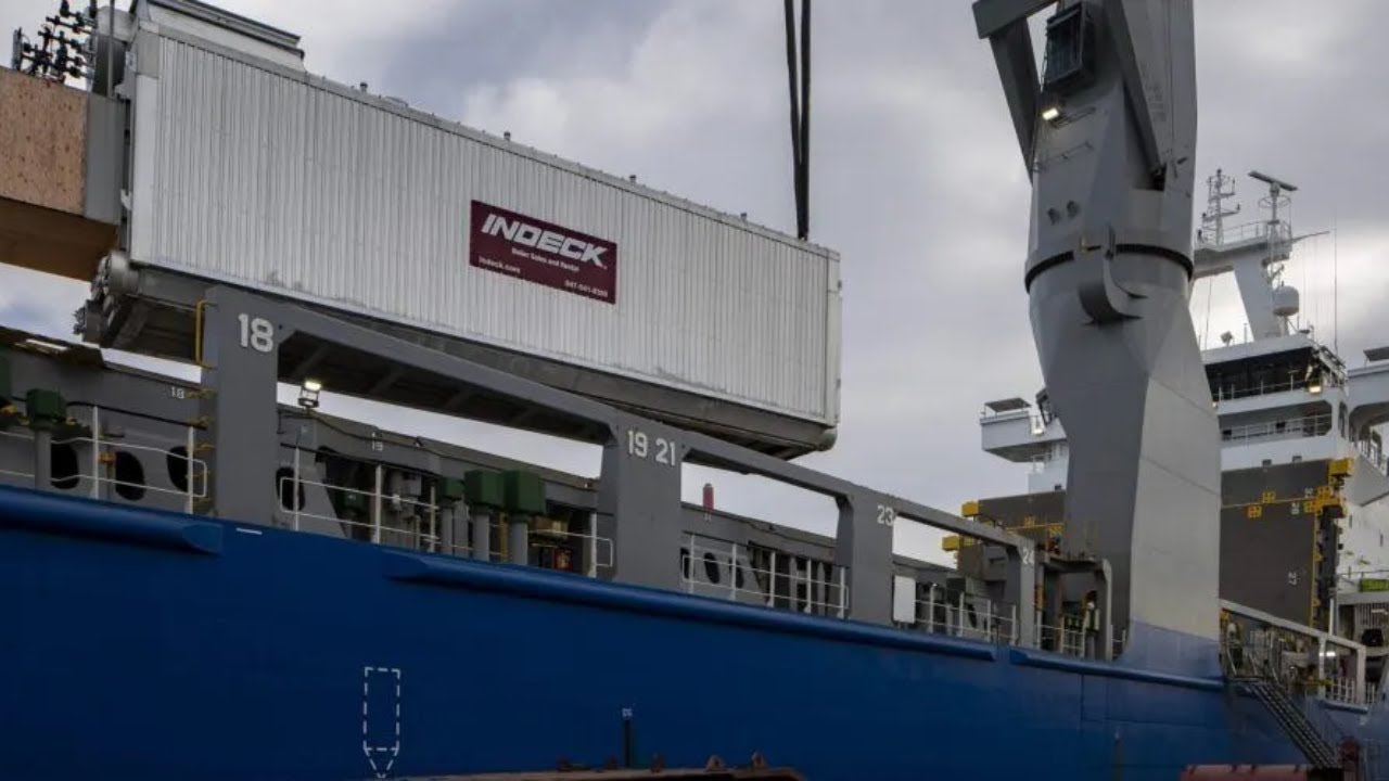 Time Lapse of 2 Indeck Boilers Loaded onto Ship in the Port of Halifax