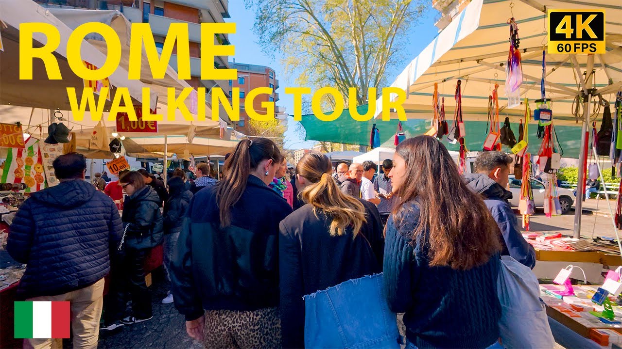Rome Walking Tour - Vatican - Castel Sant'Angelo - Trastevere - Porta Portese Market- 4K Video 60FPS