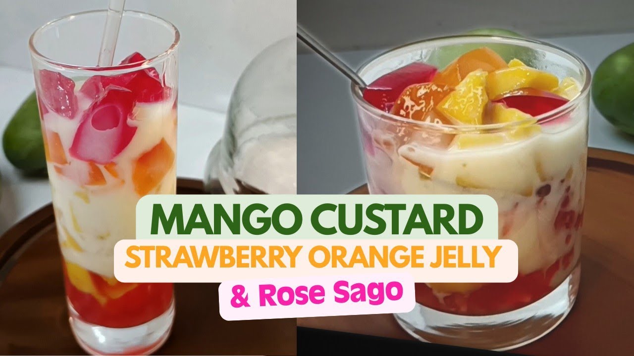 Mango Custard with Rose Sago & Jelly | Mango Summer Dessert Recipe | Strawberry, orange, sabudana