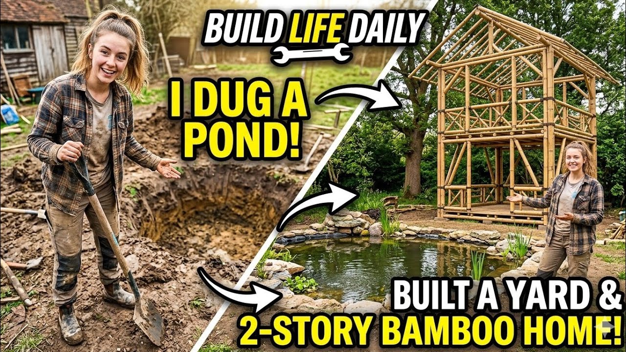 Niesamowita budowa domu z bambusa! 🏠 Staw, ogr&oacute;d i dwupiętrowa rama w technice timelapse