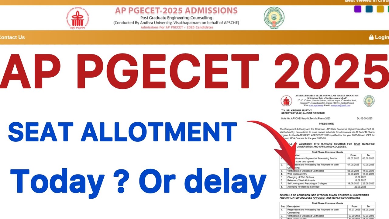 AP PGECET 2025 SEAT ALLOTMENT DELAY 2025 | AP PGECET ALLOTMENT 2025 
