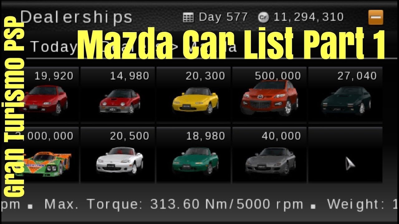 Gran Turismo PSP: Mazda Car List Part 1