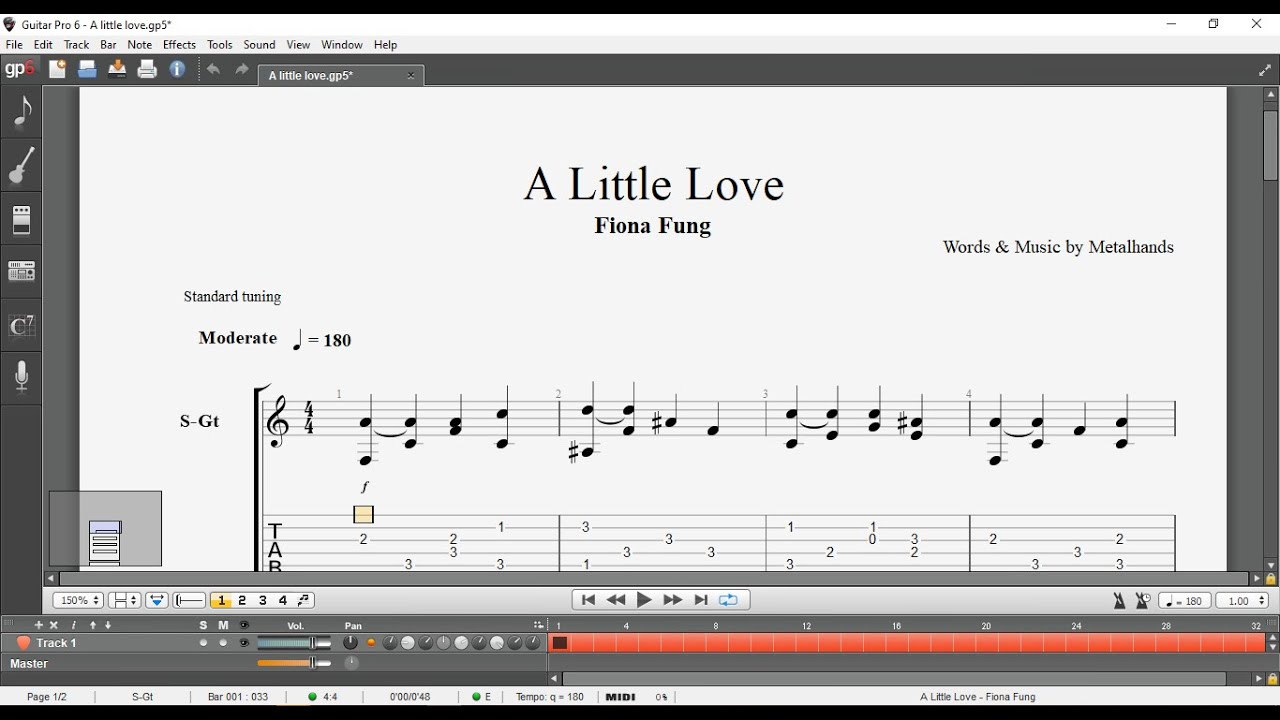 Guitar tab A Little Love - Fiona Fung