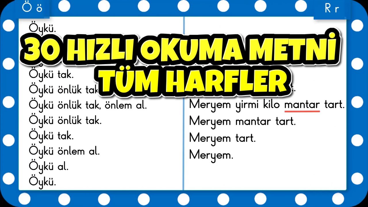 1. Sınıf Karesel Metinlerle Hızlı Okuma: Tüm Harfler