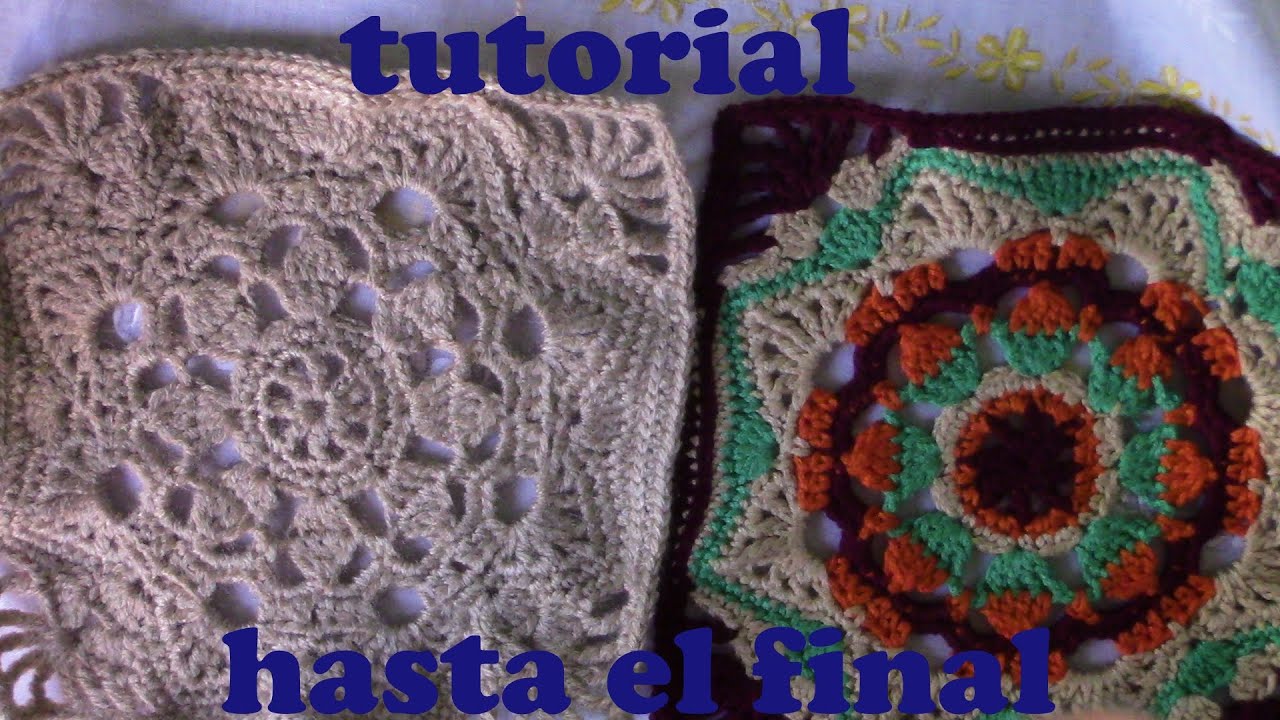 cuadrado de crochet formado por círculo, estrella, hexágono y cuadrado, tutorial completo