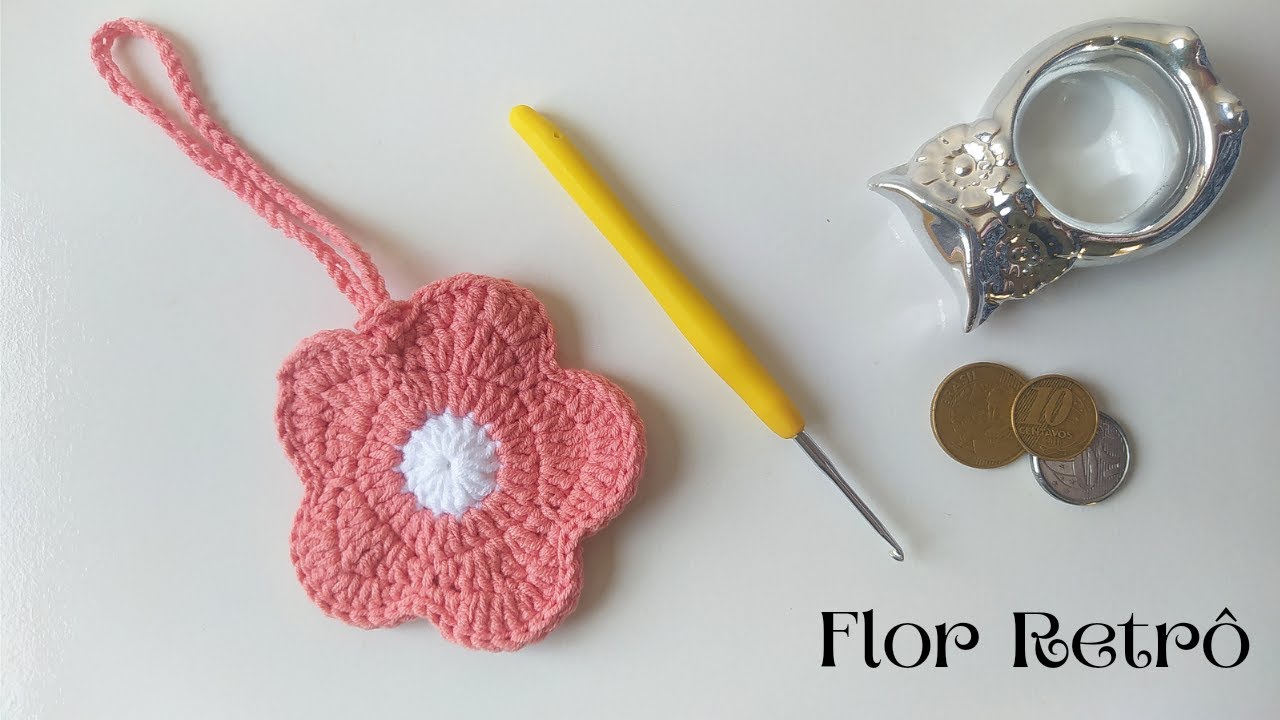 Como fazer porta moedas em crochê - Bolsa de crochê Flor Retrô
