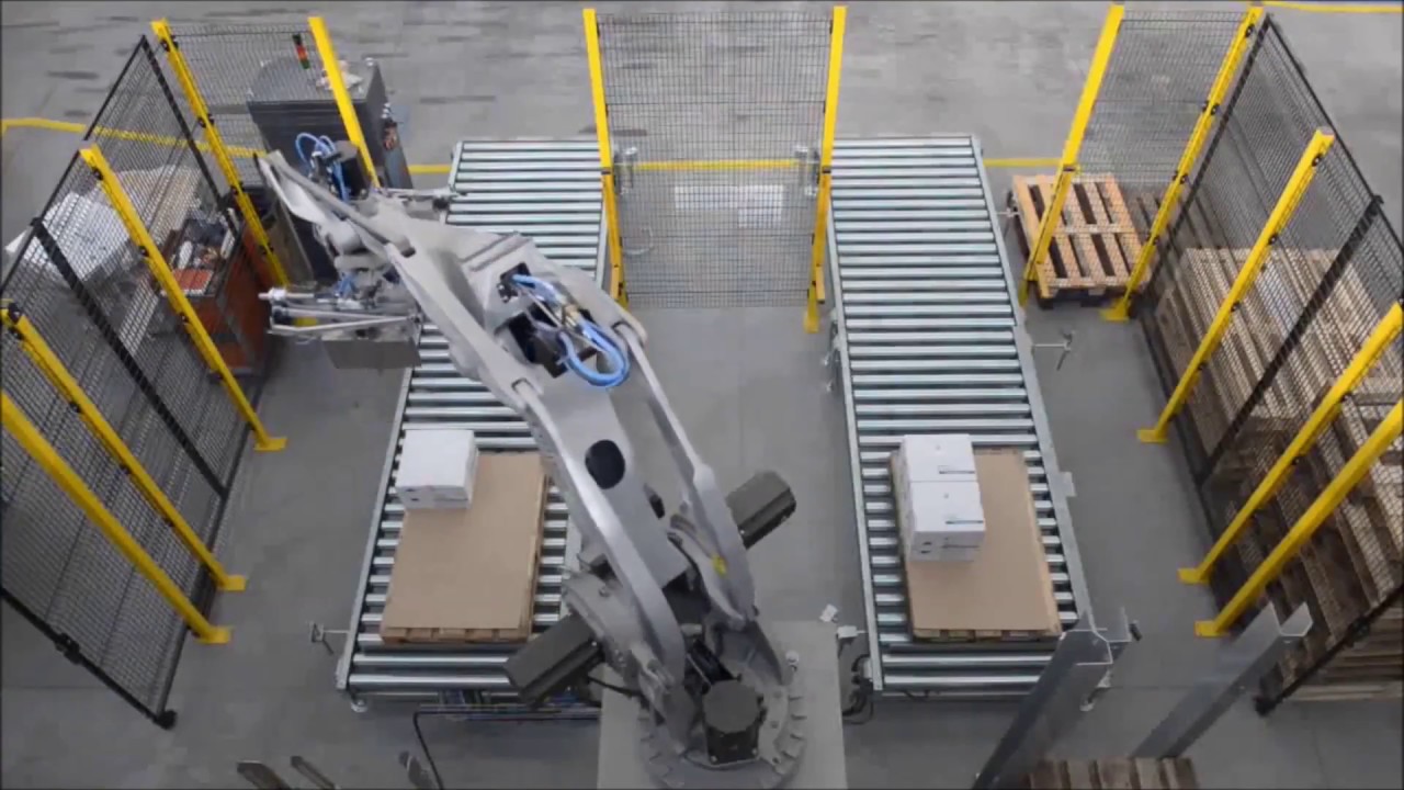 Comau PAL 180 &ndash; palletizing boxes of paints and thinners &ndash; Robotek