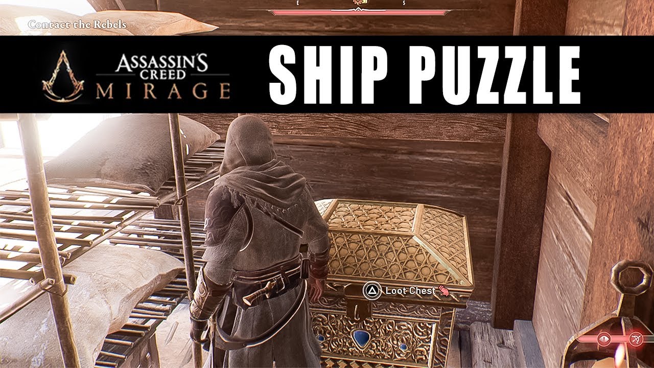 Assassin's Creed Mirage Contact the Rebels ship puzzle gold chest