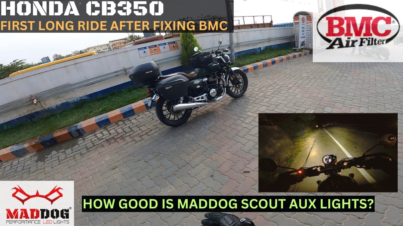Honda CB 350 first long ride after installing BMC airfilter | MADDOG lights.Malayalam #hondacb350