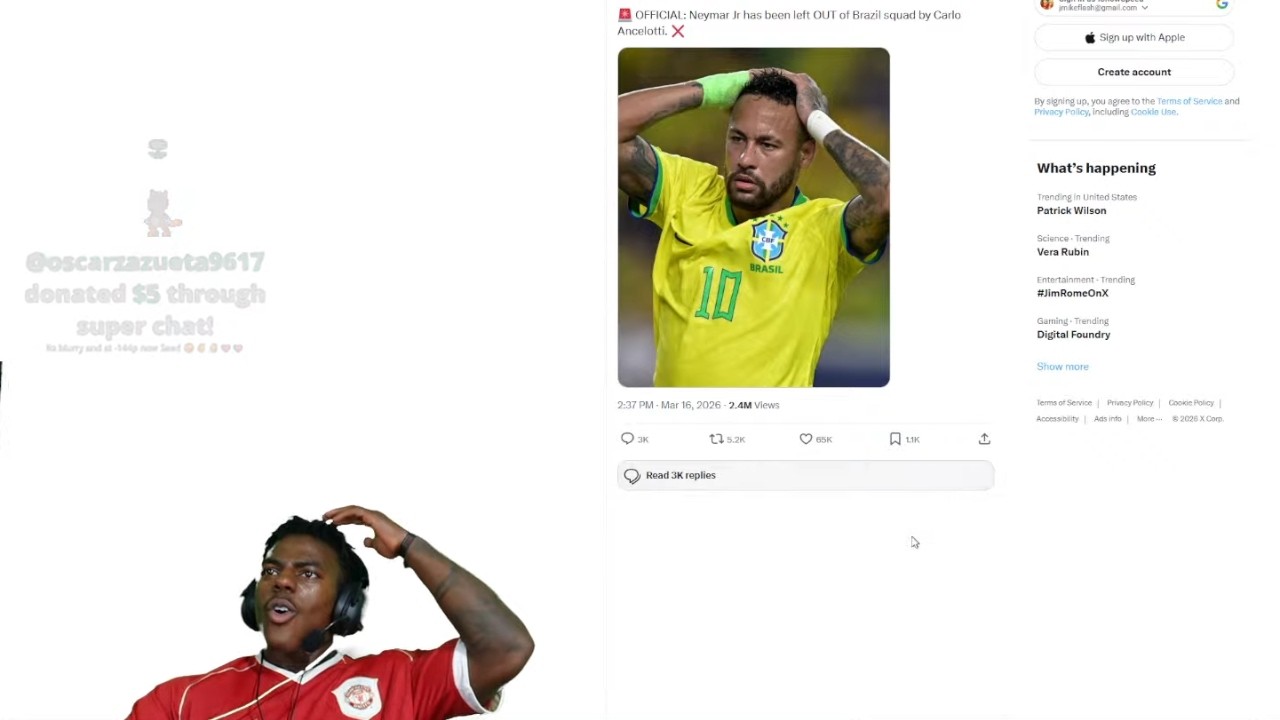 iShowSpeed Reacts To Neymar Jr LEFT OUT Of Brazil&rsquo;s Squad 🥲