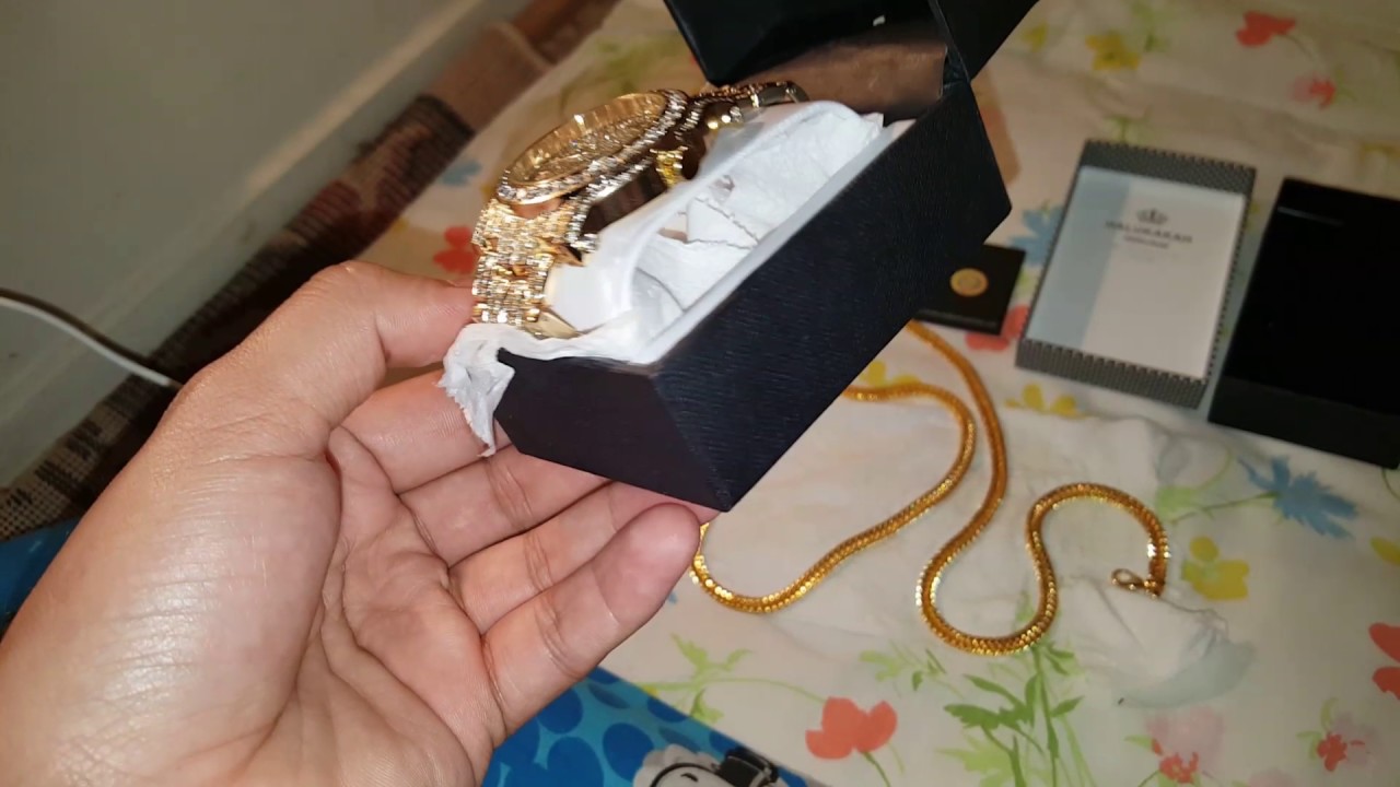 HalukaKah 18k gold plated necklace and a icy watch