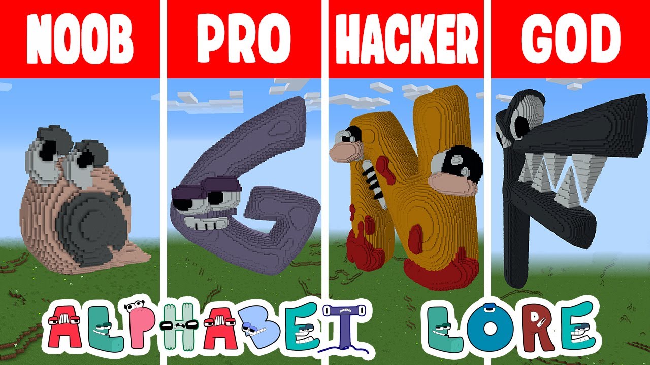 ALPHABET LORE Minecraft BUILD CHALLENGE - NOOB vs PRO vs HACKER vs GOD / Animation