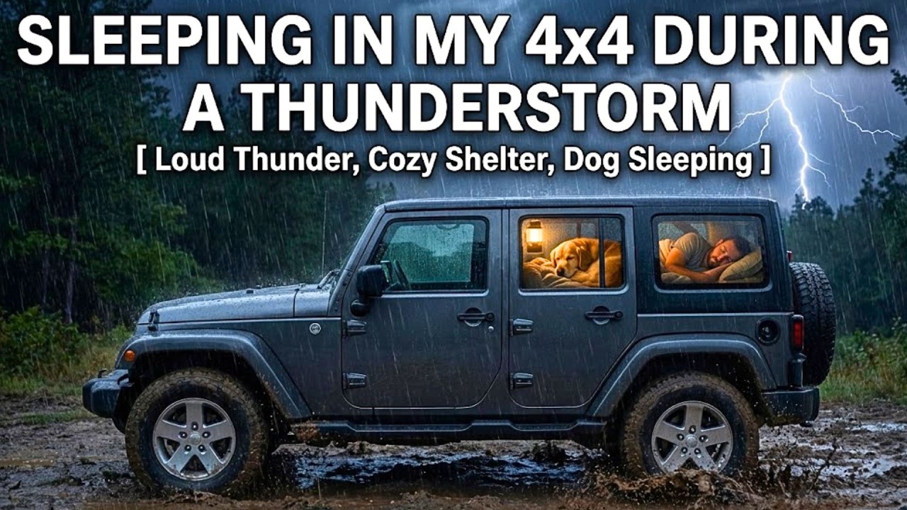 SLEEPING IN MY 4x4 during a THUNDERSTORM [ Loud Thunder, Cozy Shelter, Dog Sleeping ]
