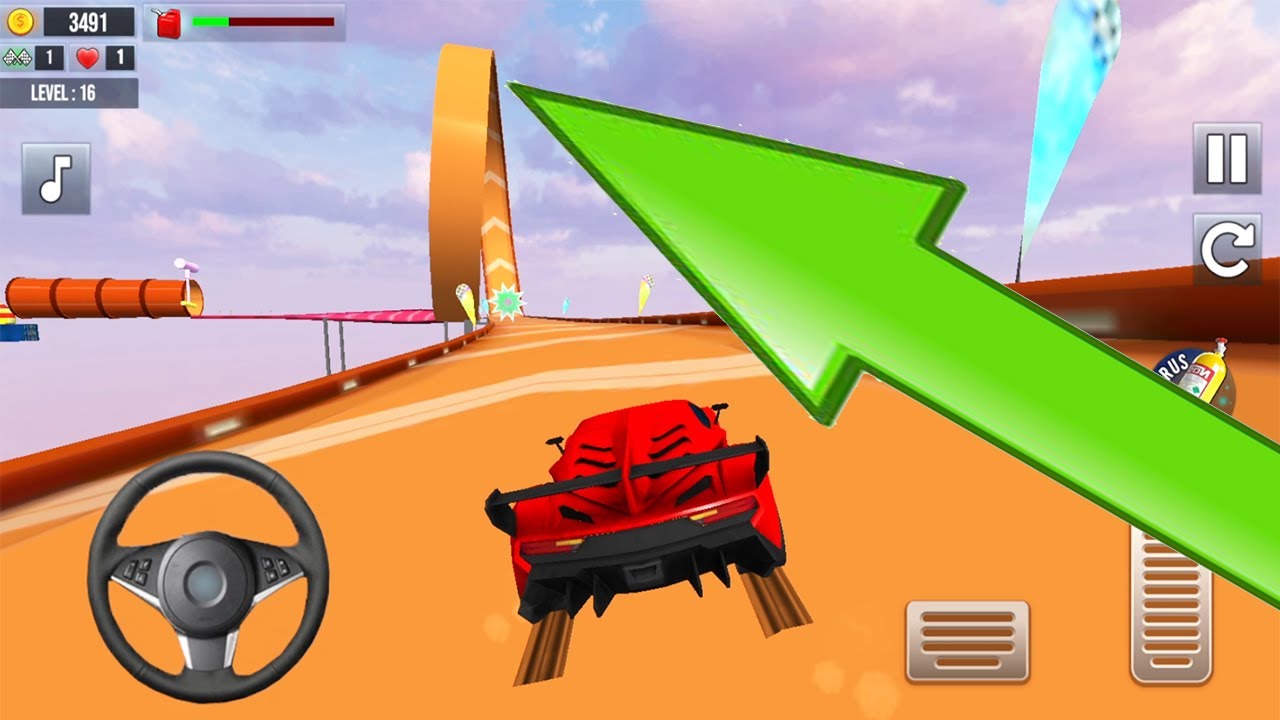 Mega Ramp Car Stunts Crazy Car Mega Lite - Impossible Car Stunt Red Car Driving lv 14 to 17 Gameplay