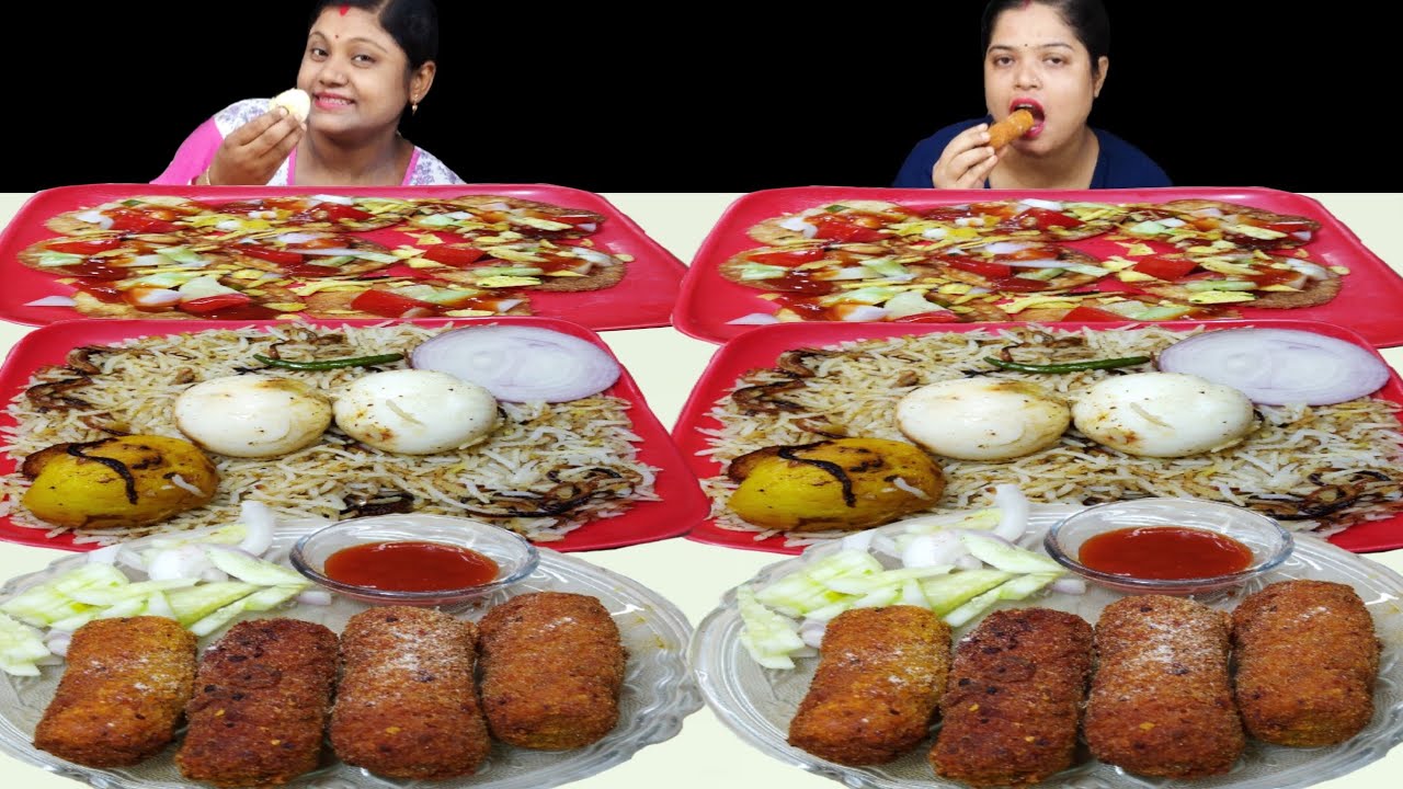 FISH CUTLET EGG BIRYANI PAPDI CHAAT EATING CHALLENGE // INDIAN FOOD CHALLENGE // food family & more