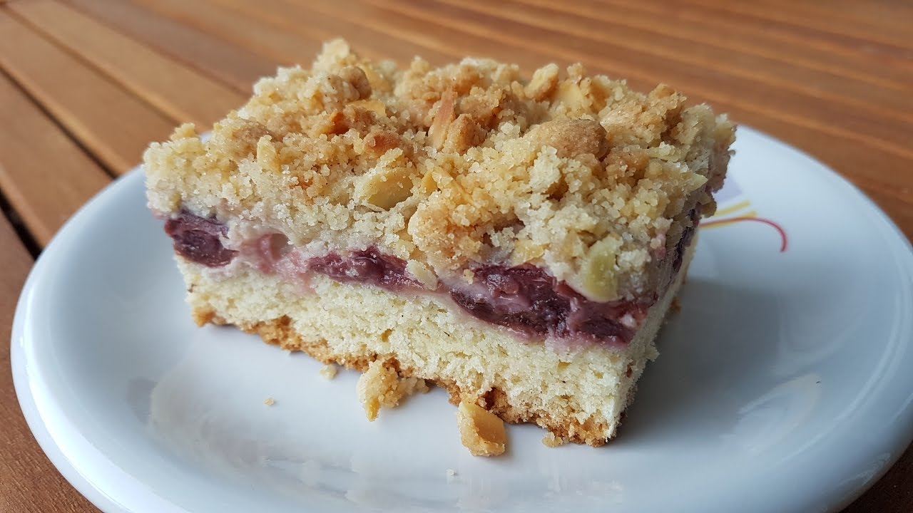 Torta alemana de cerezas y migas - Facil y deliciosa - Paso a paso