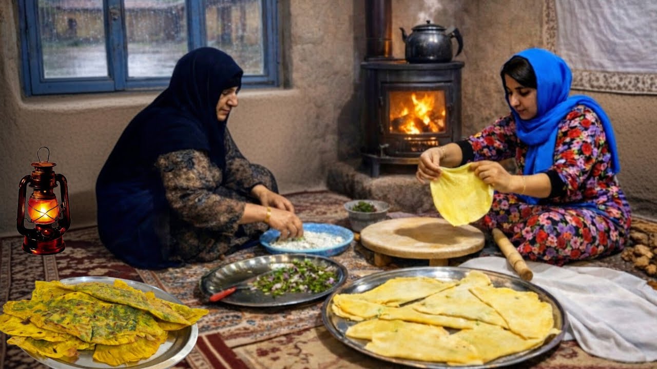  Peaceful Village Life on a Rainy Day 🌧 | Mother & Daughter Baking Traditional Kalaneh Bread | ILAM 