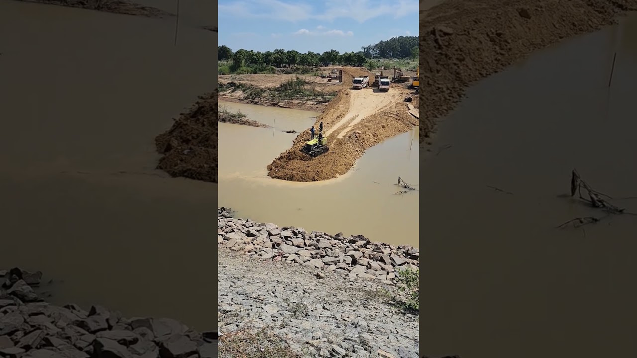 Good Job bulldozer Clearing dirt into river to make dam #machines_tv