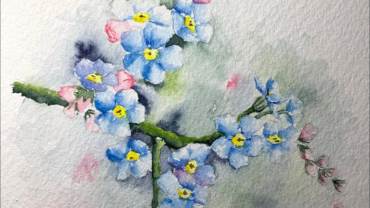 Watercolor forget me not flowers demo paint along tutorial