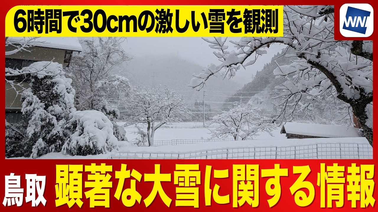 【顕著な大雪に関する情報】鳥取で6時間に30cmのドカ雪 大雪災害に警戒