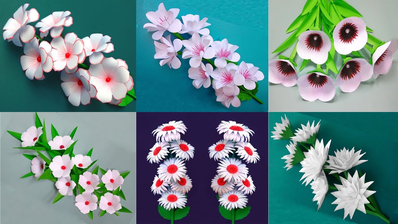 6 Popular White Paper Flower Making | DIY | Paper Crafts | Home Decor Ideas | Paper Flower