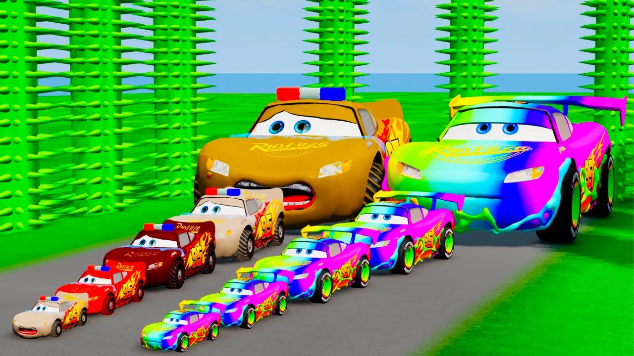 Big & Small Long & Tall Lightning Mcqueen With Monster Truck Wheels DOWN OF DEATH l BeamNG.Drive