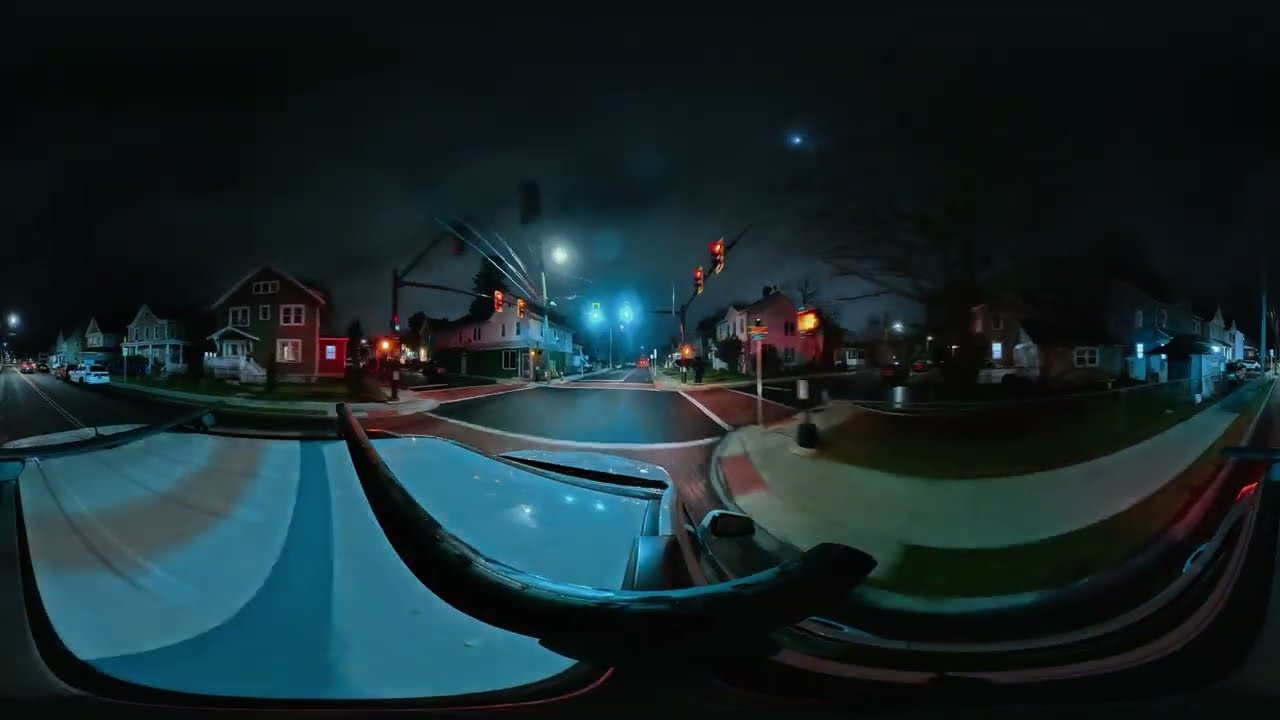 First Test Insta360 X5 Pure Video (Night mode) unedited video of Downtown Middletown NY