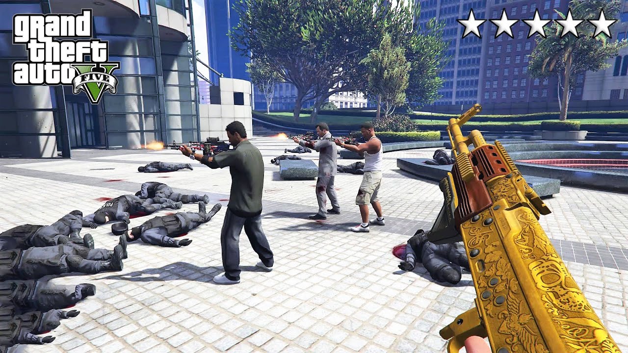 GTA 5 - Franklin, Lamar, Michael and Trevor's Five Star Escape From The MAZE BANK