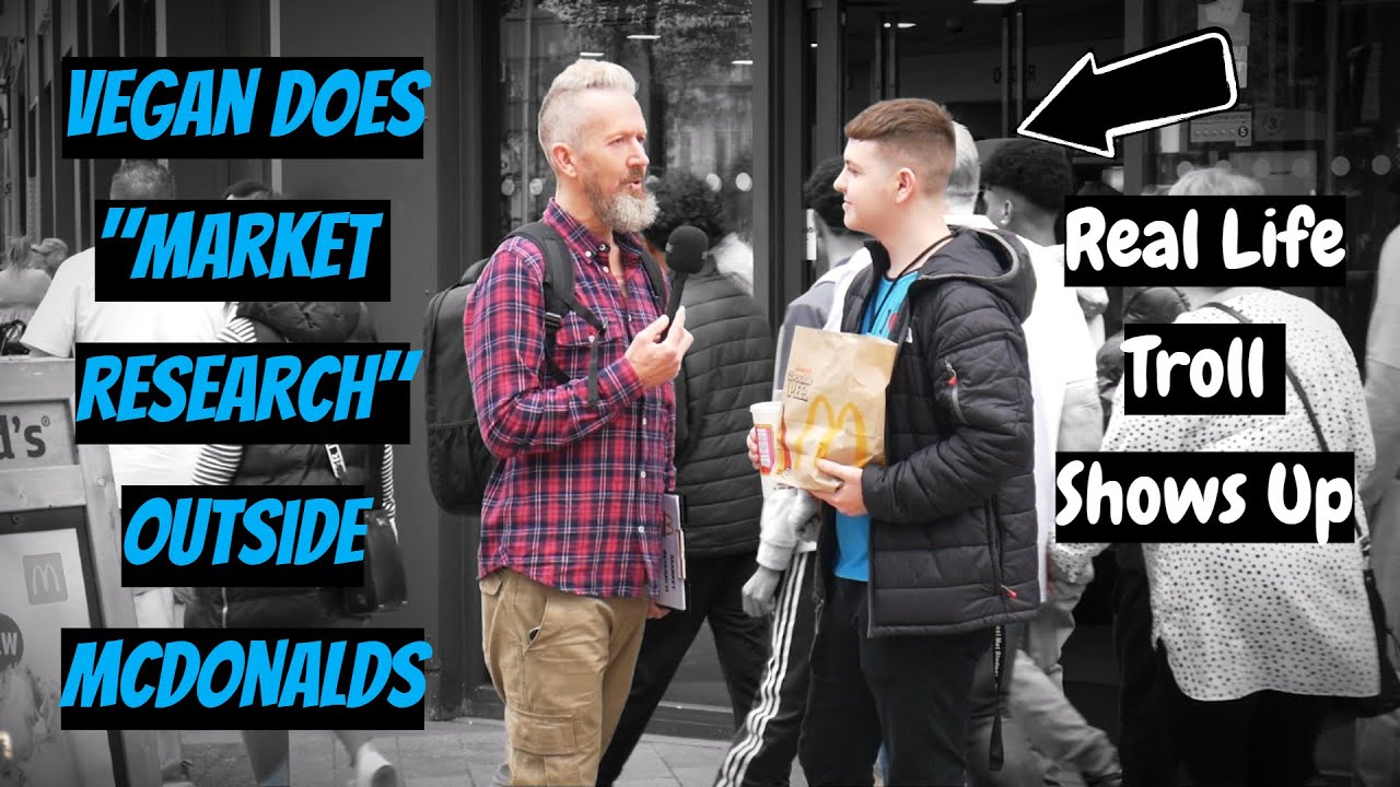 VEGAN DOES MARKET RESEARCH OUTSIDE McDONALDS - Real Life Troll Shows Up!