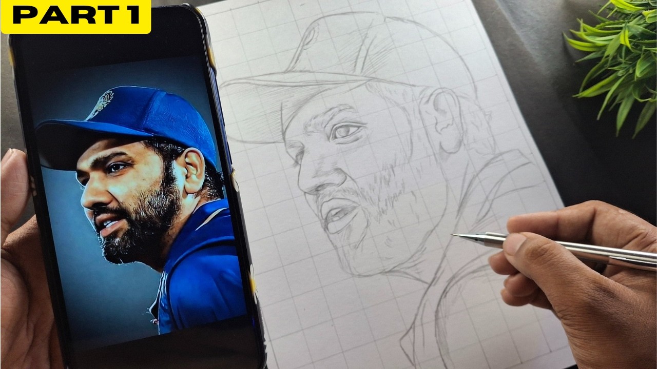 Rohit Sharma Drawing 🇮🇳 How to draw , Grid Method , Outline Tutorial .