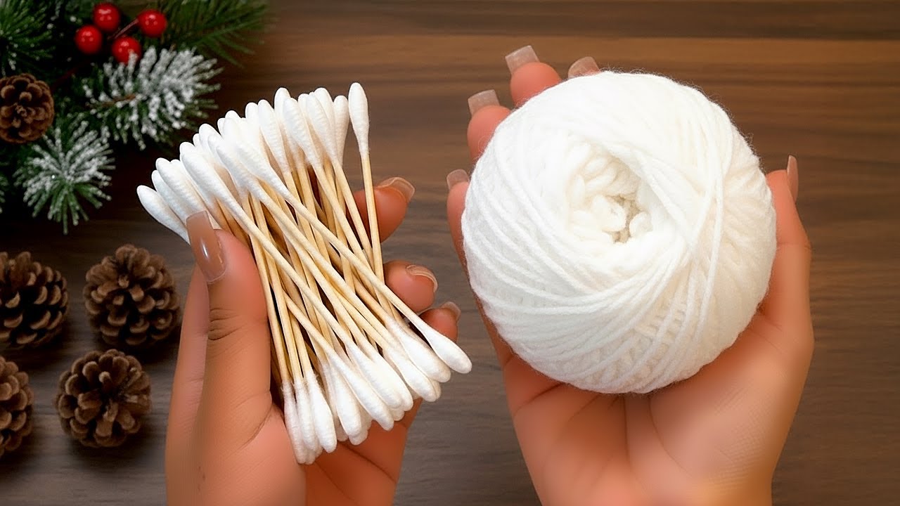 LOOK what I MADE with Cotton Swabs and Yarn! 😍 Christmas DIY idea!
