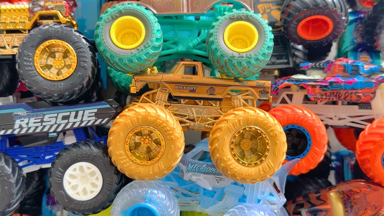 A Box Full of Hot Wheels Monster Trucks Racing 2 at a Time